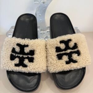TORY BURCH WOMEN'S SHEARLING PLATFORM SLIDE SANDALS SIZE 8